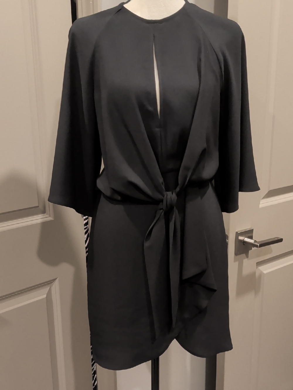 Topshop Black Tie-Front Short Dress with Cape Sleeves